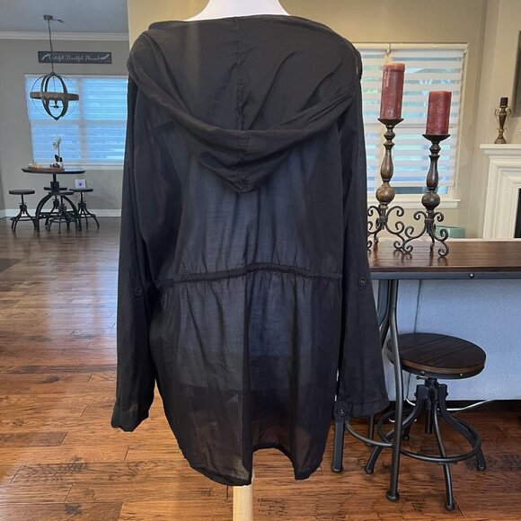 Torrid Black Voile Drape Front Jacket Women's Plus Size 4 4X Sheer Hooded Hood - Picture 9 of 16